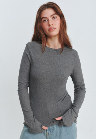 Лонгслів з розрізом для пальця сірий